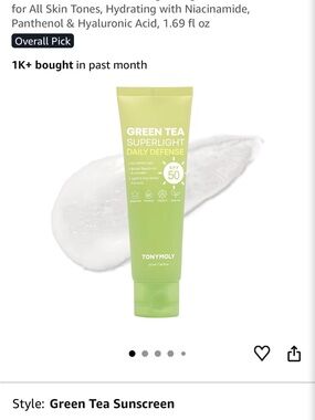 TONYMOLY Green Tea Superlight Daily Defense SPF 50 - Highly Rated Korean